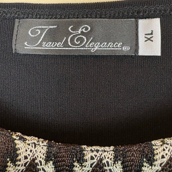 Travel Elegance Black Tank Top Blouse with Cream/Brown/Gold Shimmer Embroidery - Picture 7 of 8